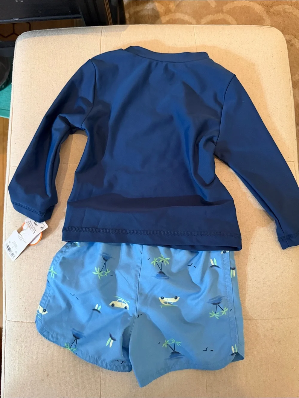 Carter's Navy Rash Guard with Light Blue Tropical Swim Shorts